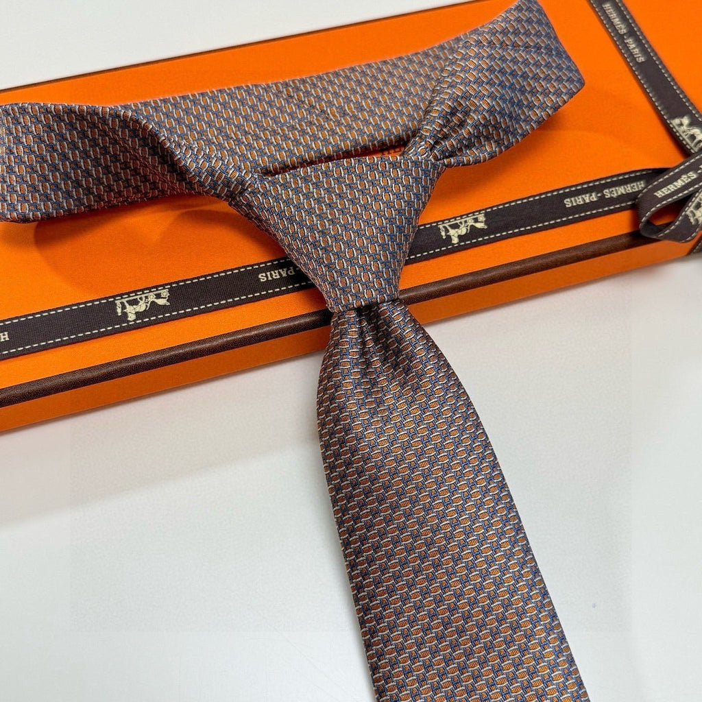 Hermes Style Men's Micro Geometric Silk Tie