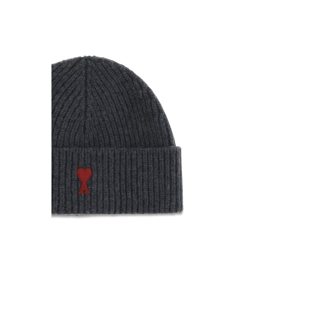 AMI Paris Gray Wool Beanie