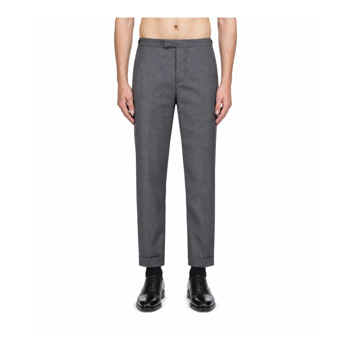 Thom Browne Style Cropped Pants with Signature Four-Bar Detail