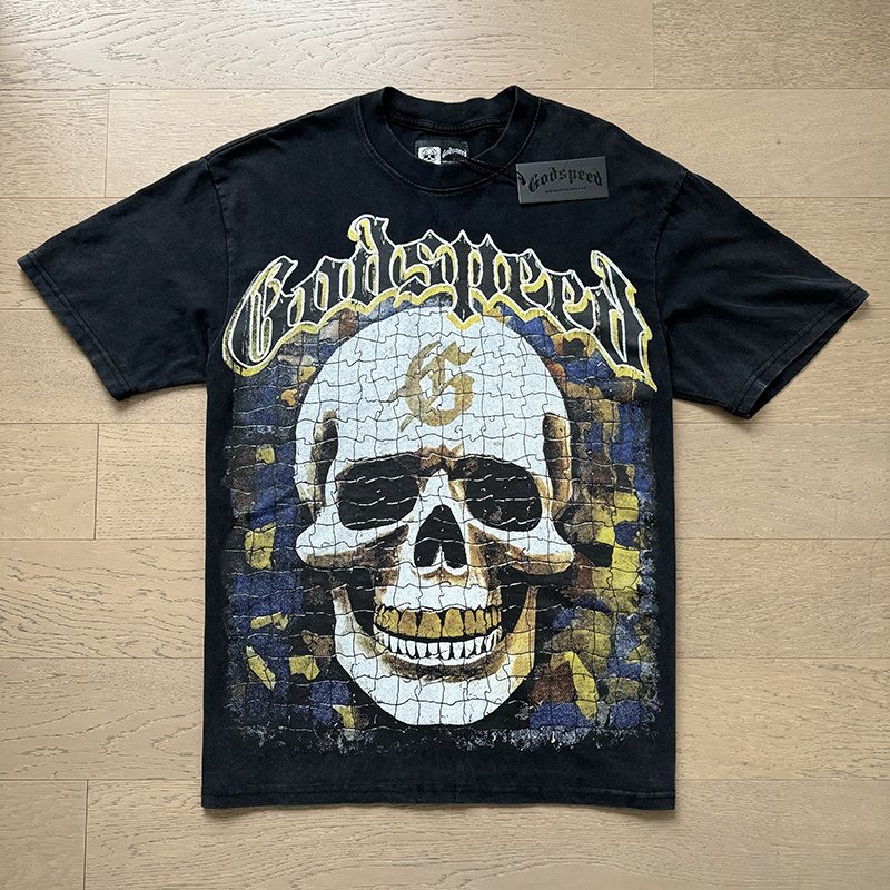 Godspeed Washed Black Skull & Sun-Eye Graphic T-Shirt