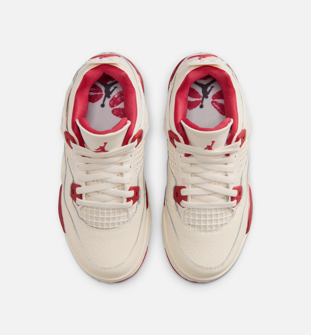 Air Jordan 4 Retro Valentine's Day Preschool Sneakers - Pale Ivory/Sierra Red/Tough Red