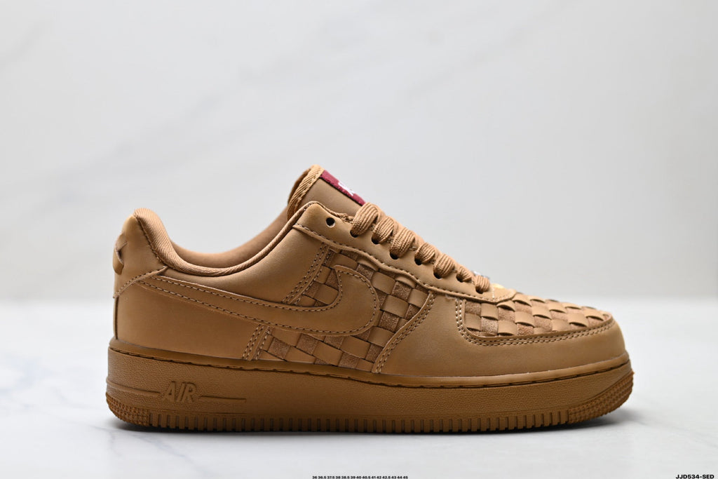 Nike Air Force 1 Low Tan Woven Unisex Sneakers Style 04