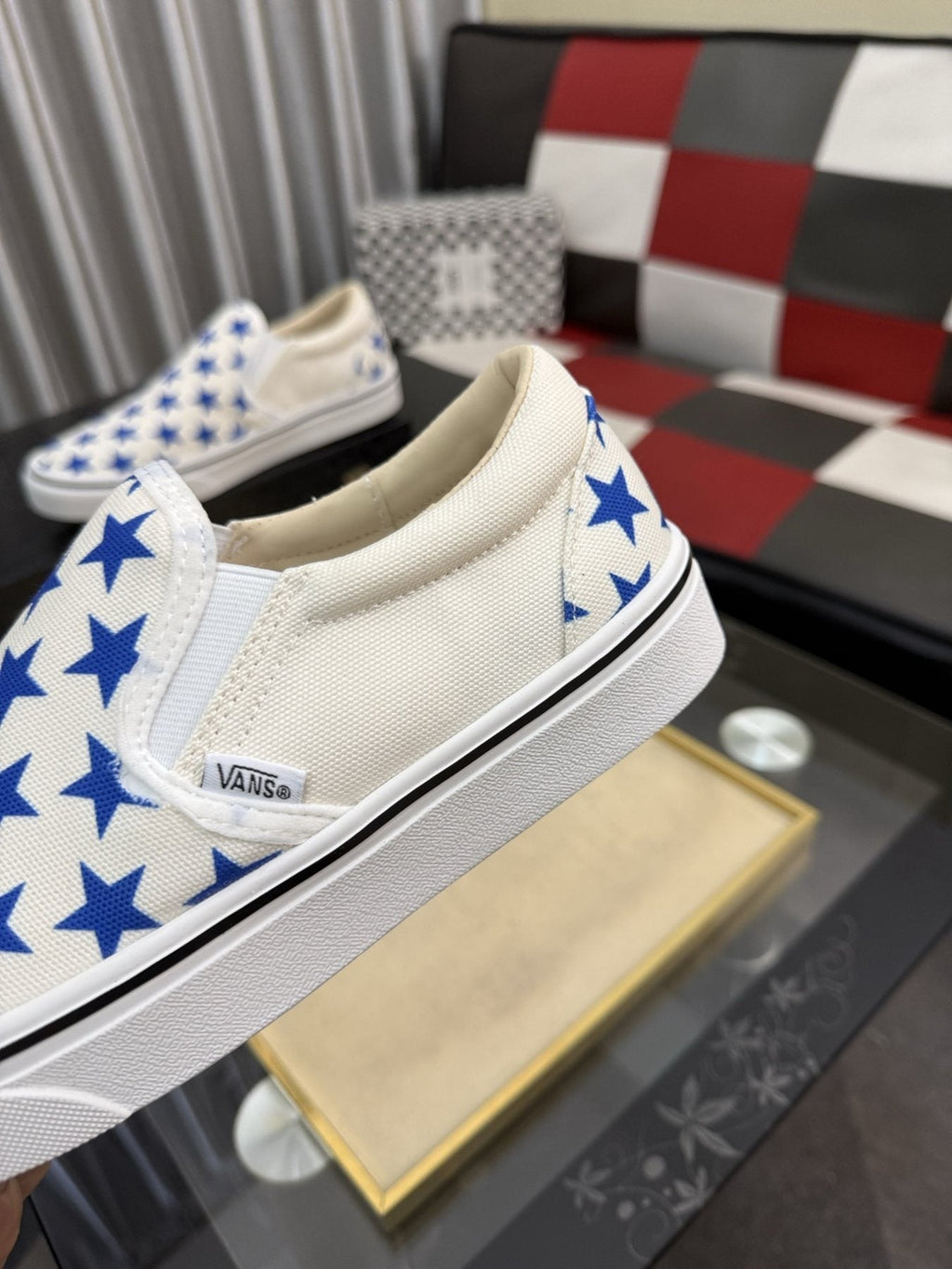 Vans Blue Star Print Slip-On Sneakers