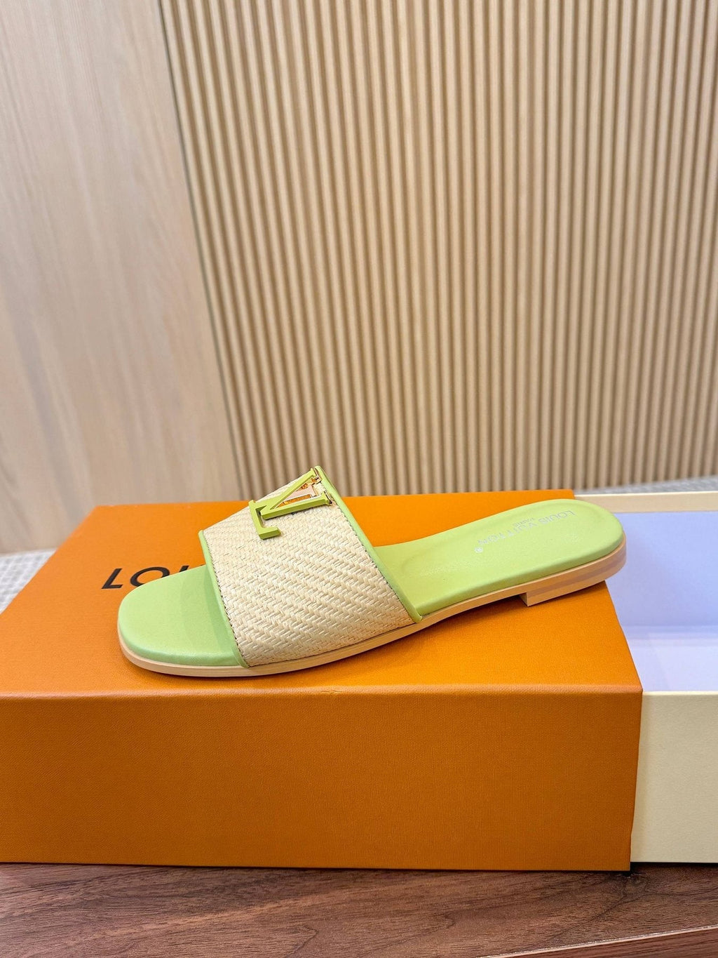 Louis Vuitton Textured Logo Slide Sandals