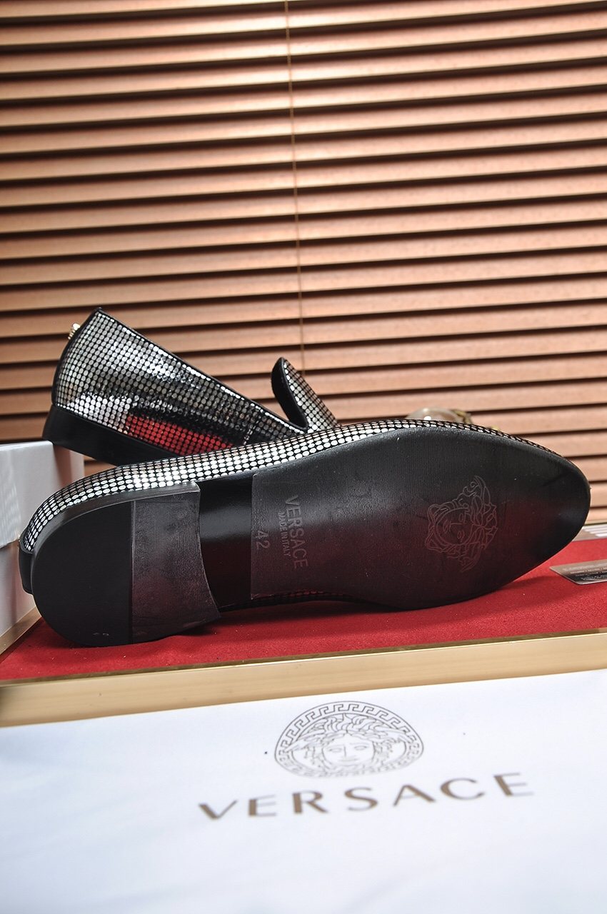 Versace Men's Silver and Black Pattern Loafers