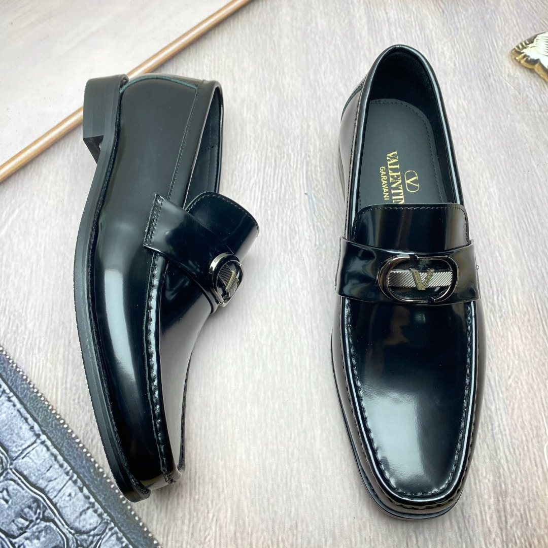 Valentino Square-Toe Loafers with Metal Detail