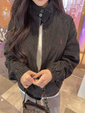 Ralph Lauren Black Cotton Embroidered Emblem Zip-Front Jacket