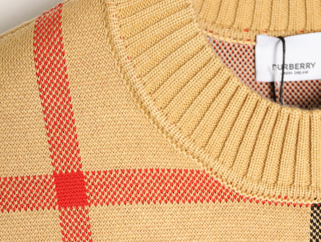 Burberry Oversized-Check Crewneck Knit Sweater - Camel